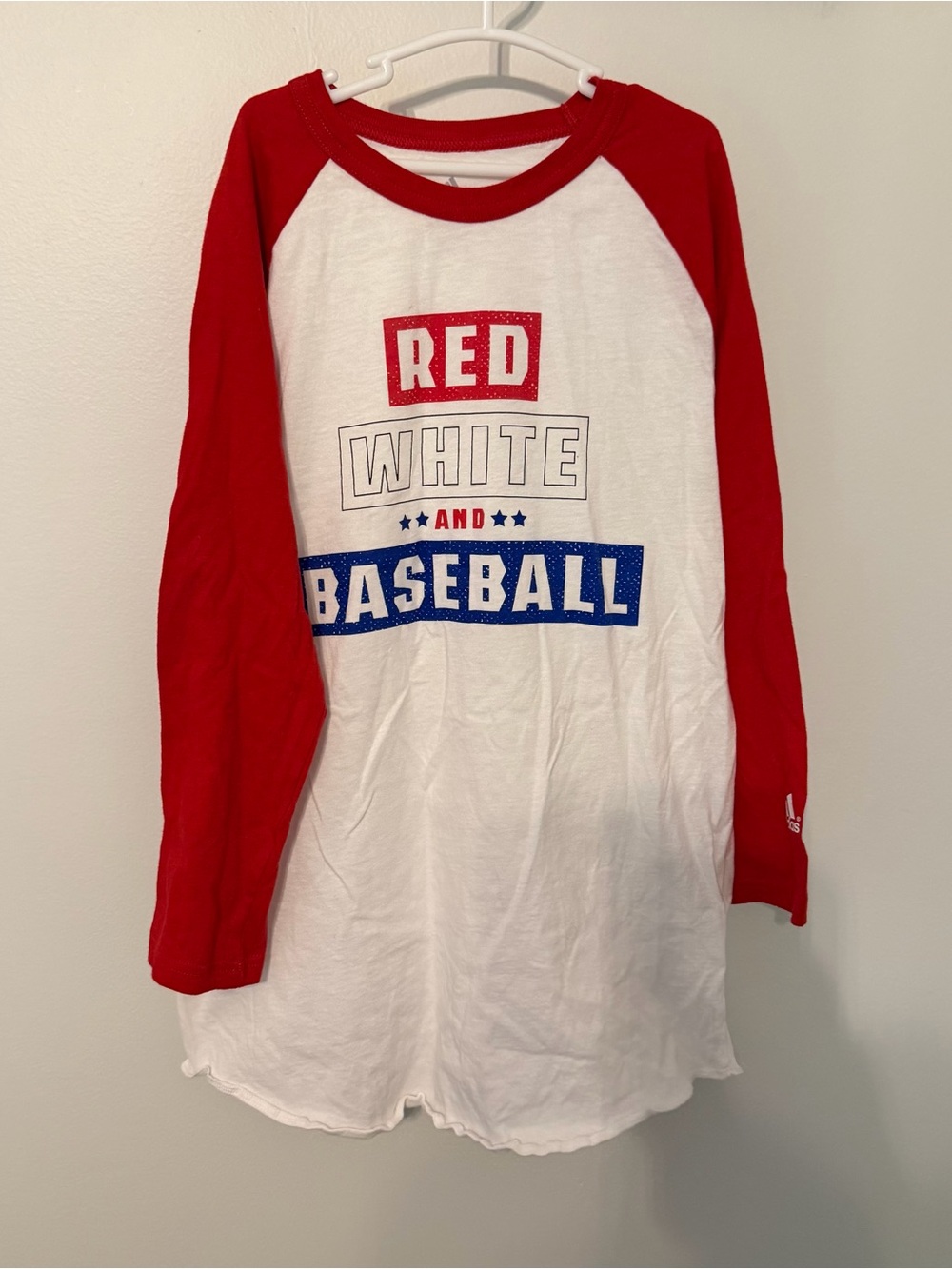 Adidas “Red White‎ and Baseball” Raglan Tee – Youth Large - Picture 2 of 5